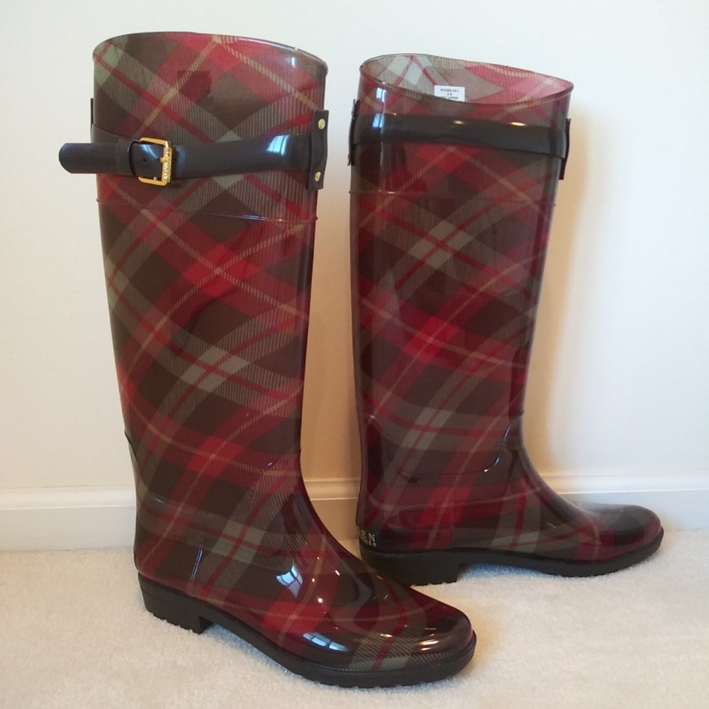 Ralph Lauren Red Plaid Rainboots, Size 9